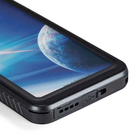 View of a Planet as it Looms in Close Orbit and with Rings Galaxy S24 Plus Waterproof Case