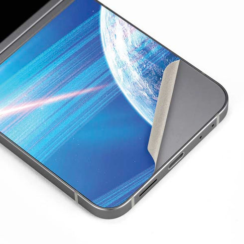 View of a Planet as it Looms in Close Orbit and with Rings Galaxy Z Flip6 Skin