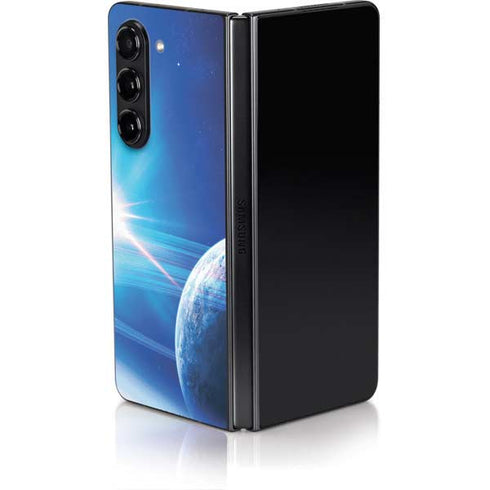 View of a Planet as it Looms in Close Orbit and with Rings Galaxy Z Fold5 5G Skin