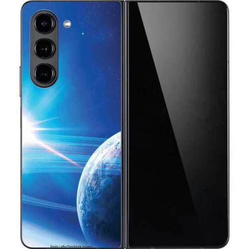 View of a Planet as it Looms in Close Orbit and with Rings Galaxy Z Fold5 5G Skin