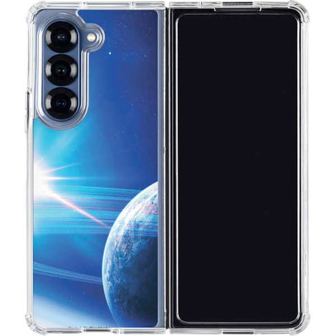 View of a Planet as it Looms in Close Orbit and with Rings Galaxy Z Fold6 Clear Case