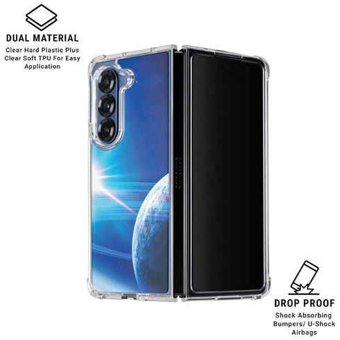 View of a Planet as it Looms in Close Orbit and with Rings Galaxy Z Fold6 Clear Case