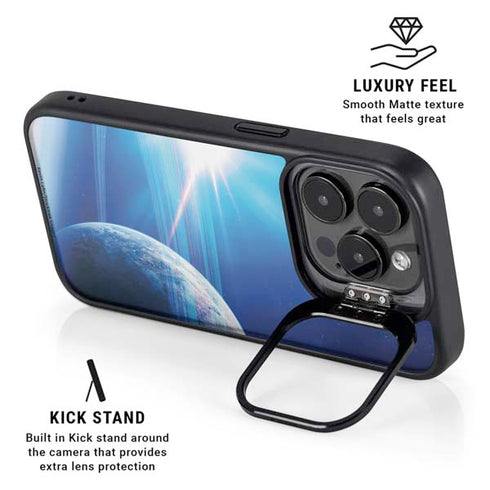 View of a Planet as it Looms in Close Orbit and with Rings iPhone 14 Pro Kickstand Case