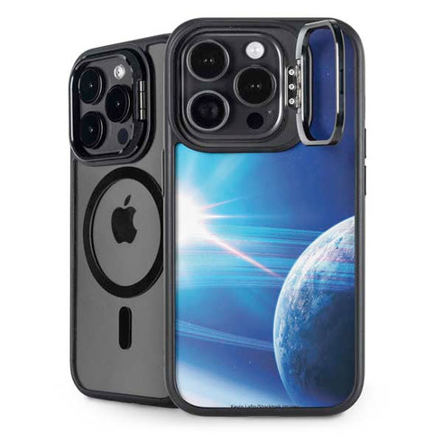 View of a Planet as it Looms in Close Orbit and with Rings iPhone 14 Pro Max Kickstand Case