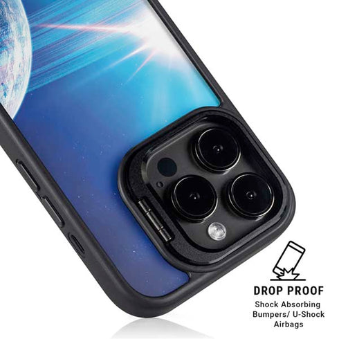 View of a Planet as it Looms in Close Orbit and with Rings iPhone 15 Pro Max Kickstand Case