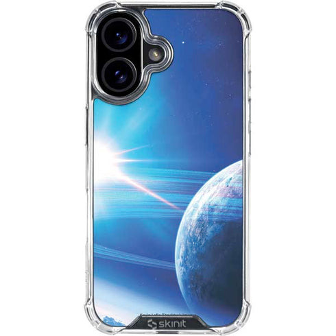 View of a Planet as it Looms in Close Orbit and with Rings iPhone 16 Plus Clear Case