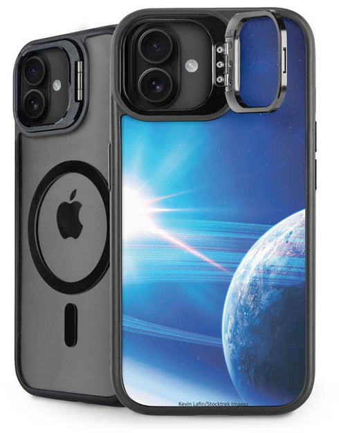 View of a Planet as it Looms in Close Orbit and with Rings iPhone 16 Plus Kickstand Case
