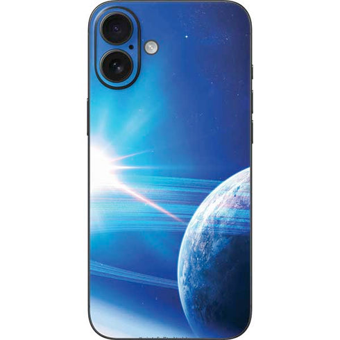 View of a Planet as it Looms in Close Orbit and with Rings iPhone 16 Plus Skin