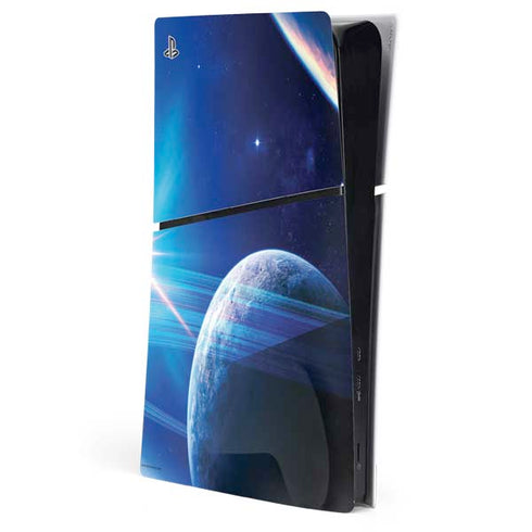 View of a Planet as it Looms in Close Orbit and with Rings PS5 Slim Digital Edition Console Skin