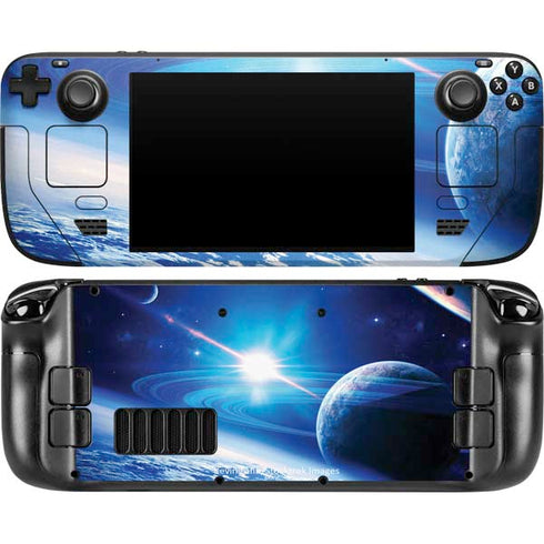 View of a Planet as it Looms in Close Orbit and with Rings Steam Deck Handheld Gaming Computer OLED Skin
