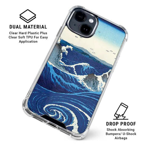 View of the Naruto whirlpools at Awa by Hiroshige iPhone 15 Clear Case