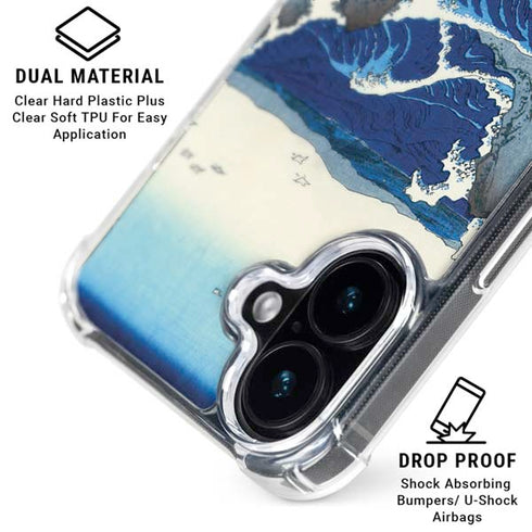 View of the Naruto whirlpools at Awa by Hiroshige iPhone 16 Clear Case