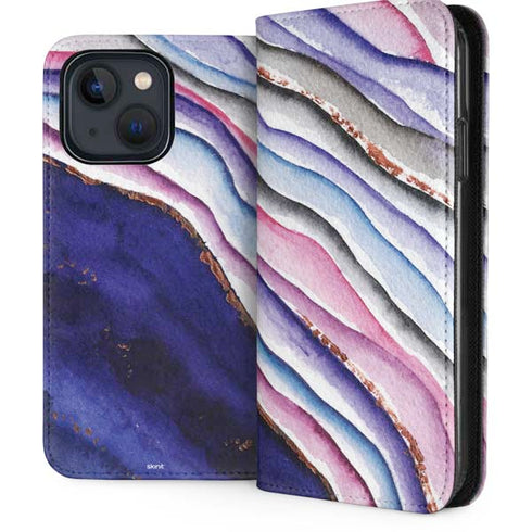 Violet Watercolor Geode iPhone 14 Plus Folio Case