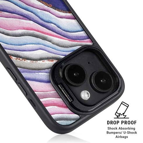 Violet Watercolor Geode iPhone 14 Plus Kickstand Case
