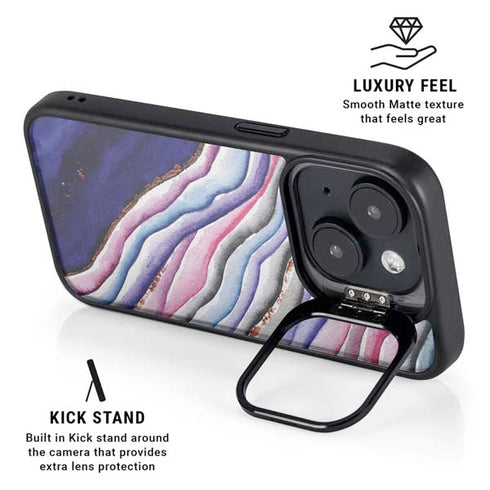Violet Watercolor Geode iPhone 15 Plus Kickstand Case