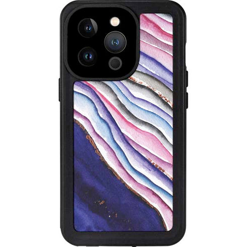 Violet Watercolor Geode iPhone 15 Pro Waterproof Case