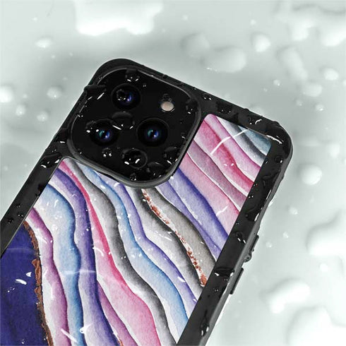 Violet Watercolor Geode iPhone 15 Pro Waterproof Case