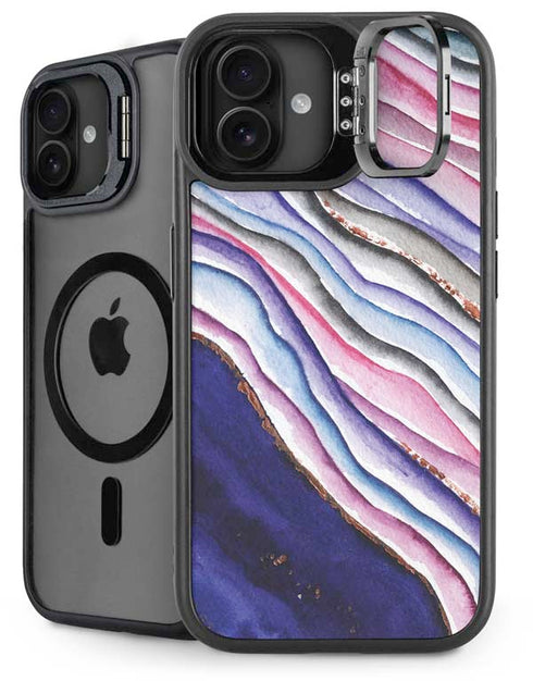 Violet Watercolor Geode iPhone 16 Kickstand Case