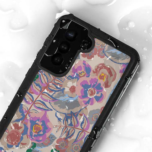 Warm Taupe Floral Galaxy S24 Plus Waterproof Case