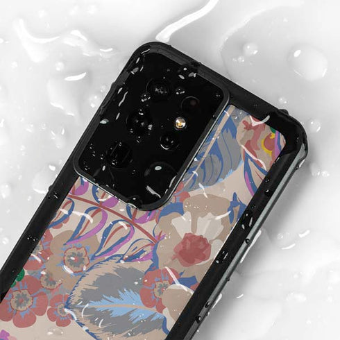 Warm Taupe Floral Galaxy S24 Ultra Waterproof Case