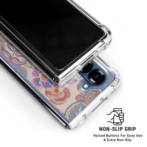 Warm Taupe Floral Galaxy Z Fold6 Clear Case