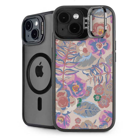 Warm Taupe Floral iPhone 15 Kickstand Case
