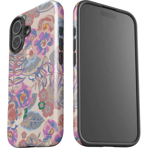 Warm Taupe Floral iPhone 16 Plus Impact Case