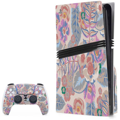Warm Taupe Floral PS5 Pro Disk Bundle Skin