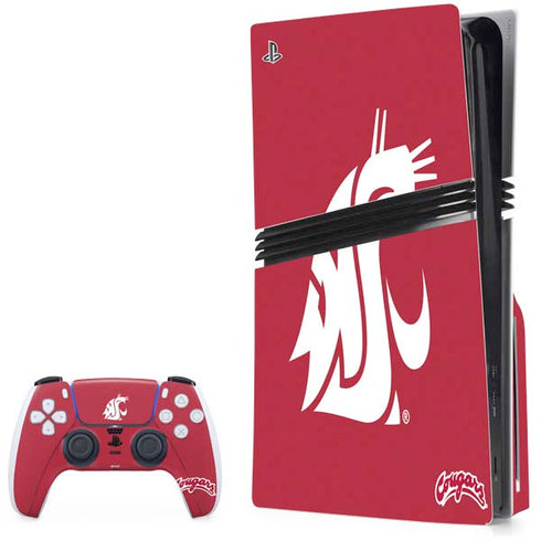 Washington State University Cougars Logo PS5 Pro Disk Bundle Skin