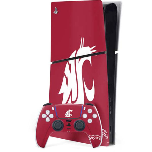 Washington State University Cougars Logo PS5 Slim Digital Edition Bundle Skin