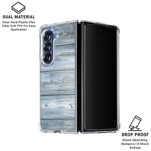 Weathered Blue Wood Galaxy Z Fold6 Clear Case