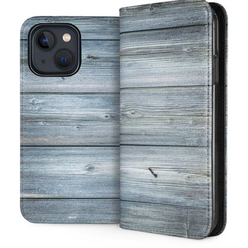 Weathered Blue Wood iPhone 13 Folio Case