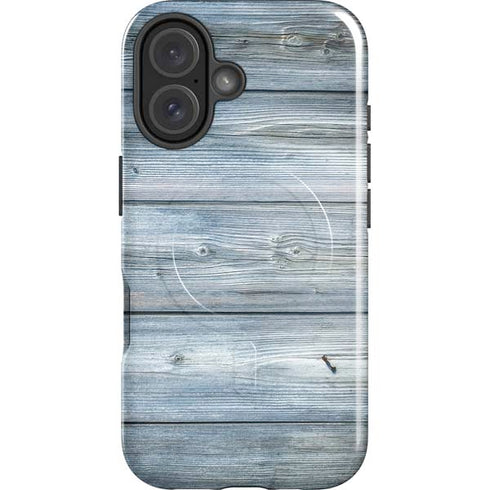 Weathered Blue Wood iPhone 16 Plus Magsafe Impact Case