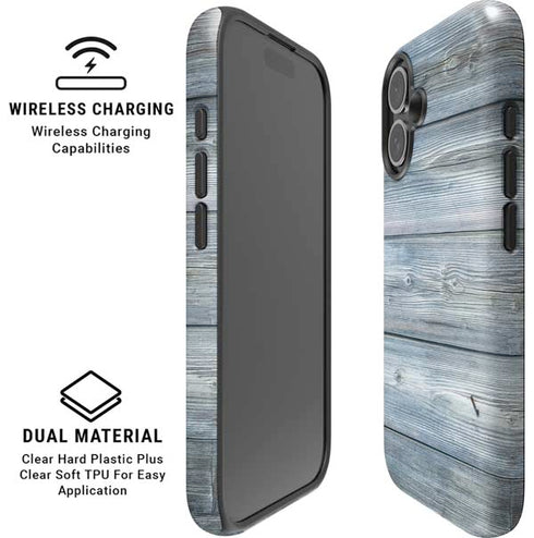 Weathered Blue Wood iPhone 16 Plus Magsafe Impact Case