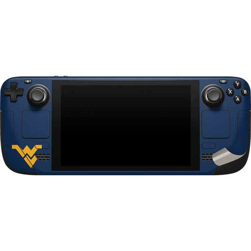 West Virginia University Blue Wood Floor Steam Deck Handheld Gaming Computer Skin