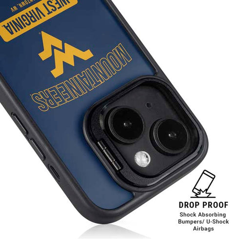 West Virginia University Mountaineers Logo iPhone 15 Plus Kickstand Case