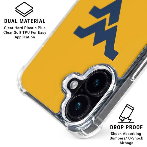 West Virginia University WV Yello split iPhone 16 Plus Clear Case
