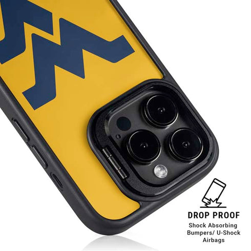 West Virginia University Yellow Background iPhone 14 Pro Max Kickstand Case