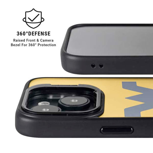 West Virginia University Yellow Background iPhone 15 Plus Kickstand Case