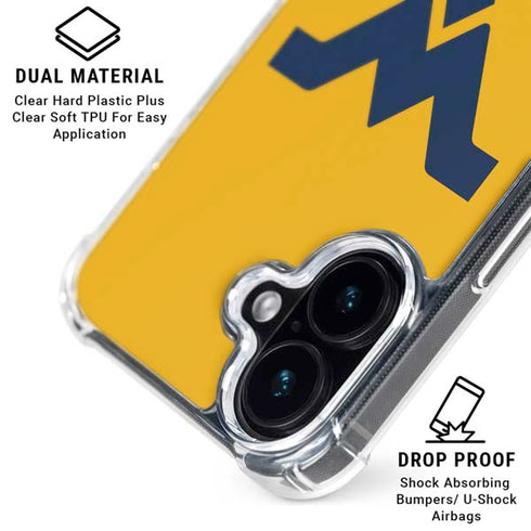 West Virginia University Yellow Background iPhone 16 Plus Clear Case