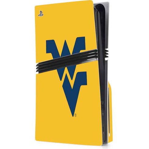 West Virginia University Yellow Background PS5 Pro Disk Console Skin
