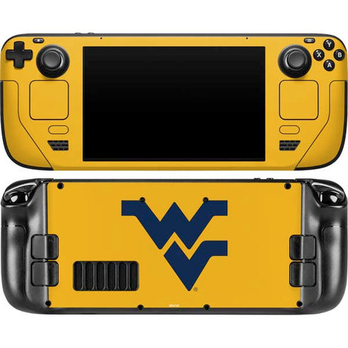 West Virginia University Yellow Background Steam Deck Handheld Gaming Computer OLED Skin