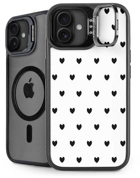 White and Black Hearts iPhone 16 Plus Kickstand Case