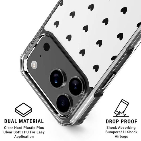 White and Black Hearts iPhone 18 Pro Clear Case