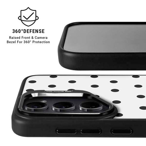 White and Black Polka Dots Galaxy S26 Kickstand Case