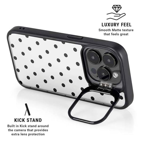 White and Black Polka Dots iPhone 14 Pro Max Kickstand Case