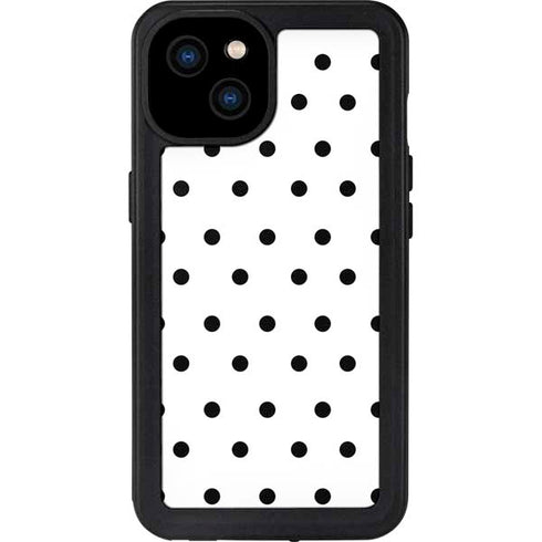 White and Black Polka Dots iPhone 15 Plus Waterproof Case