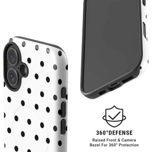 White and Black Polka Dots iPhone 16 Magsafe Impact Case