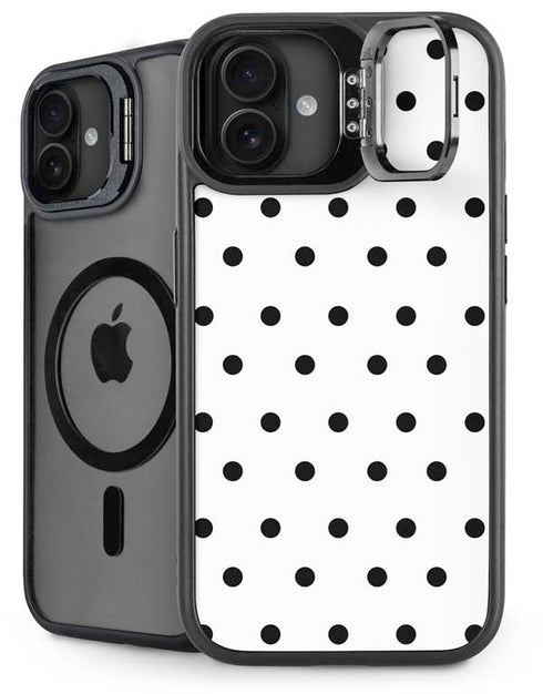 White and Black Polka Dots iPhone 16 Plus Kickstand Case