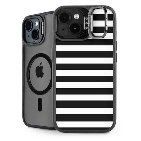 White and Black Stripes iPhone 15 Plus Kickstand Case